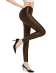 Femmes Leggings en Similicuir Stretch Taille Haute Pantalons en Similicuir Collants Sexy Pantalons, Brown, X-Small