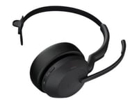 Jabra Evolve2 55 Uc Mono - Hodesett - On-Ear - Bluetooth - Trådløs - Aktiv Støydemping - Usb-A - Svart - Med Ladestativ - Cisco Webex Certified, Alcatel-Lucent Certified, Avaya Certified, Mfi Certified, Google Meet Certified, Amazon Chime Certified,