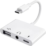 USB C to 3.5mm Jack Headphone Adapter with Charger OTG Cable Adapter, Type C to Aux Audio Earphones Splitter for Samsung Galaxy S22 Ultra S21 S20 i-Pad Pro Air Pixel 4 Laptops (White)