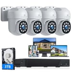 Camcamp PoE CCTV Camera System - 5MP 3K Outdoor Wired Auto Tracking Surveillance Security Cameras with 8CH 3TB HDD 4K NVR PTZ Color Night Vision, Two-Way Audio, 24/7 Record, 4 Cam