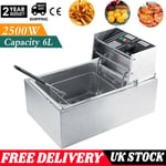 Electric Commercial Deep Fryer 6L Chip Pan Basket Oil Fry Stainless Steel 2200W