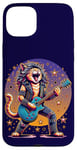 Coque pour iPhone 15 Plus Drôle Chat Rockstar Guitare Joueur Cheveux Métal Glam Rock Band