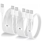 Lot de 3 Câble USB-C vers USB-C 60W Blanc 1M/2M/3M Câble Chargeur de charge rapide pour Apple MacBook Pro, iPad Pro, iPhone 15/15 pro, Samsung, Google Pixel, Fire Tablets, Kindle Paperwhite