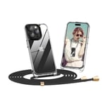 Dniodio Coque avec Cordon pour iPhone 15 Pro Max, Transparente Anti-Jaunissement Coque Antichoc Housse Collier Réglable Téléphone Étui Portable Lanyard Case Protection Complète Cover(6.7")