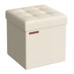 SONGMICS Banc de Rangement Pliable de 110 cm, Coffre de Rangement, Tabouret Repose-Pieds, Pouf de Chambre, Blanc Crème LSF027W01