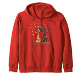 Fox And Owl On The Tree Animal Lover Autumn Leaves Zip Hoodie