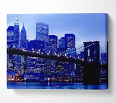 Brooklyn Bridge Blue Hue Canvas Print Wall Art - Small 14 x 20 Inches
