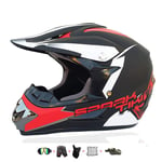 Casque Moto Cross Enfant,Casque Moto Enfant Adoptez Un Design Cool Casque Downhill pour Enfants avec Gants/Lunettes/Masque/Filet à Elastique(6 PCS) Convient pour Toutes Les Saisons (55-56CM)