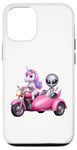 Coque pour iPhone 12/12 Pro Licorne et extraterrestre OVNI équitation une moto garçons filles femmes