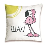 Nici 41947 Flamingo Relax, en Coton Blanc de Coussin en Coton imprimé 37 x 37 cm