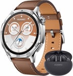 Watch Gt 5 46mm Montre Connectée Marron(Cuir)+ Freebuds 5i,Design Aux Lignes Épurées,Nouvelle Expérience De Course À Pieds Et De Cyclisme,Suivi De La Santé,Jusqu'à 14 Jours D'autonomie