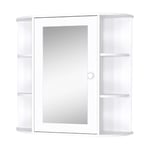 HOMCOM Armoire Murale avec Miroir Salle de Bain Meuble Miroir avec Rangement Toilettes 1 Porte + étagères latérales Blanc