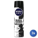 3x Nivea Men Invisible Black & White Spray, 150 Ml