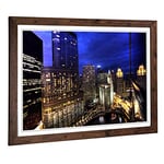 Big Box Art Framed Print of City & Buildings at Night Design | Wall Art Picture | Home Decor for Kitchen, Living, Dining Room, Bedroom, Hallway, Office, Walnut, A2 / 24.5x18 Inch / 62x45cm