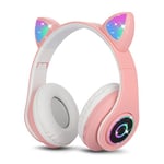 Sendowtek Bluetooth sans Fil Casque d'oreille de Chat Pliable avec Microphone Stéréo Casque Audio Enfant Bluetooth Fille pour Phones PC (Rose)