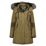 Geographical Norway CORALY Lady - Grande Parka pour Femme - Manteau Hiver Chaud - Blouson Manches Longues - Col en Fausse Fourrure Elegant - Manteaux Mode Casual (KAKI L)