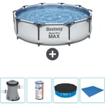 Piscine Bestway Ronde Steel Pro max - 305 x 76 cm - Grise - Comprend des Accessoires CB52 - Grey