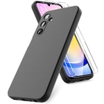 Vansdon Coque Compatible avec Samsung Galaxy A25 5G, 2 Film de Protection en Verre trempé, Housse Souple en TPU en Silicone Liquide, Housse en Caoutchouc Antichoc - Noir