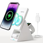 AGPTEK 3 en 1 Chargeur Induction iPhone Rotative, Mag-Safe Station de Charge sans Fil avec Adaptateur Wireless Rapide Charger pour iPhone 14/13/12/Pro Max/Plus, Apple Watch8/7/6/SE, AirPods 2/3/Pro