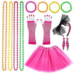 Kvinnors 80-tals Festkläder Tillbehör Retro Party Kostym Set Vuxen Tutu Kjolar Neon Fiskgarn Handskar Pärlhalsband Armband Örhängen (Roseröd)