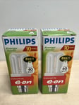 2 X Philips Energy Saving Light Bulbs 8W = 40W B22 BC 10000h 420Lumen Bayonet