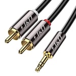 J&D Câble RCA Jack Audio, Câble Adaptateur Audio Stéréo Plaqué Or de 3.5mm Mâle à 2 RCA Mâle, 2.4m