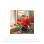 Florian Bouquet Poppies Window Flowers Painting 8X8 Inch Square Wooden Framed Wall Art Print Picture with Mount