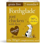 Forthglade Complementary Wet Dog Food (18 x 395g Trays) - Just Chicken with Liver with Vegetables, 90% meat, Grain Free Stomach Sensitive Dog Food with Natural Ingredients, Hypoallergenic Dog Food