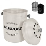 Composteur, bac, poubelle à compost de cuisine 5L rond en Inox - Beige Linxor