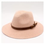 YuanBo WU 2019 Hommes Femmes Paille Casquette de Baseball avec Ceinture Plage Soleil Chapeau Dames Plage Chapeau côté Large Chapeau de Paille Panama 56-58 CM (Color : Pink, Size : 56-58cm)