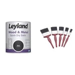 Leyland Wood & Metal Quick Dry Satin, Black, 750ml & Fit For The Job 5 pc Mixed Sizes Paint Brush Set for a Smooth Finish with Emulsion, Gloss