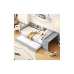 Lit gigogne 90x200cm / 90x190cm, canapé-lit extensible avec bureau, 3 espace de rangement sur étagères, sommier à lattes en bois, lit simple