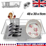 Large Black Kitchen Dish Drainer Rack With Drip Tray Cutlery Cup Plate Holder