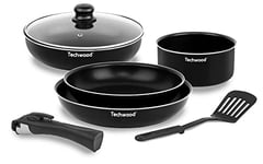 Techwood TSA-6799Set de 1 Casserole, 1 Sauteuse et 2 Poêles 7 pièces, 1 Casserole de dimension 18 cm de diamètre 1 Sauteuse de dimension 26cm de diamètre 2