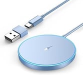 OANDYS Magnetic Wireless Charger Fast Apple Mag-Safe Charger for iPhone 16 Pro Max/16 Pro/16/16 Plus/15/14/13/12 Series AirPods 3/2/Pro LED Magnet Charging Pad Charger with Dual Charging Ports blue