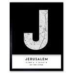 Jerusalem Israel City Map Modern Typography Stylish Letter Framed Word Wall Art Print Poster for Home Décor