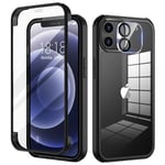 seacosmo Coque iPhone 12 Mini avec Verre Trempé Protection écran et Caméra Arrière Protecteur [9H Dureté], Antichoc Intégrale Ultra Mince 360° Protection Bumper Robuste Transparente - Noir