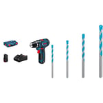 Bosch Professional 12V System Akku-Bohrschrauber GSR 12V-15 (inkl. 1x 2.0 Ah Akku, Ladegerät GAL 12V-40, in L-BOXX) + 4x Expert CYL-9 MultiConstruction Bohrer Set (für Beton, Ø 4-8 mm, Zubehör)