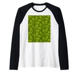 Climbing Vine Leaves In Dusty Olive On Green Raglan Baseball Tee