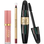 Max Factor Lip Gloss, Lip Liner and Mascara Bundle (Various Shades) - Mauve Moment