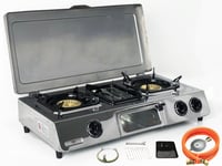 GC-87C Stainless Steel Gas Cooker With Gas 3 Lamps 9,7KW Camping Stove with Lid