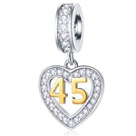 45 Years Old Anniversary Charms fit Pandora Christmas Bracelet, 18K Golden Number 45 Dangle, 925 Sterling Silver 45th Birthday Heart Pendant Beads with CZ, Gifts for BFF/Bridal/Aunt/Niece