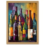 Artery8 White Rose and Red Glass Wine Bottles on Shelf Artwork Framed A3 Wall Art Print