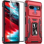 ANTSHARE for Google Pixel 7A Case, Pixel 7A Case with [9H Tempered Glass Screen Protector & Slide Camera Protector] Built-in Magnetic Kickstand Ring Phone Case for Google Pixel 7A 5G - Red