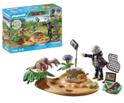 Playmobil 71526 Dinos: Stegosaurus Nest with Egg Thief, protecting dinosaur eggs