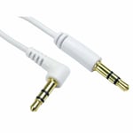 1M Slim White AUX Right Angle 3.5mm to Straight Stereo Jack Audio Earphone Cable