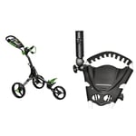 EZE GLIDE Compact+ 3 Wheel Golf Trolley -Charcoal/Lime Trolley, + Eze Glide Umbrella Holder for Eze Glide Trolley