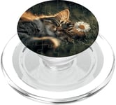 Chat mignon endormi dans le jardin avec fleur Nature Puzzle PopSockets PopGrip pour MagSafe