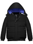 Wantdo Garçon Manteaux Chaude Doublure Polaire Veste d'Extérieur d'hiver Manteau à Capuche en Fausse Fourrure Parka Militaire Slim Fit Noir A 128-134