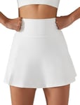 Maeau - Mini Jupe Golf Femme avec Short 2 en 1 Skort Sport Taille Élastique Jupe Courte Tennis Course Cyclisme Jupes Yoga Athlétiques - Blanc - L